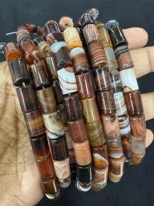 Onyx Cylinder Beads, 8X12 mm, Double shade Brown