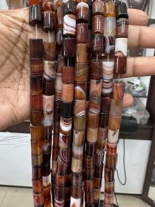 Onyx Cylinder Beads, 8X12 mm, Double shade Brown