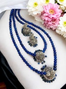 2 layer agate necklace with Tamil jhumka pendant