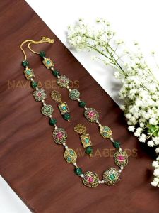 Victorian Necklace with Rhinestone Balls : AntiqueGold Finish
