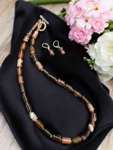 Onyx Cylinder necklaces,Brown Double Shade