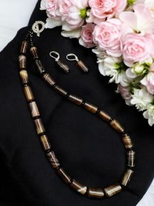 Onyx Cylinder necklaces,Black Double Shade