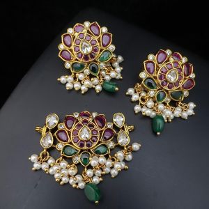 Kemp Pendant. Jadau Replica Pendant with Earrings, Lotus