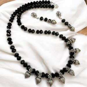 Black Crystal Necklace With Kohlapuri Charms