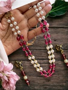 Monalisa Laser Cut Crystals With Pearls Necklace