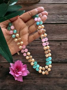 Monolisa Laser Cut Necklace with Pearls and Antique Gold Beads