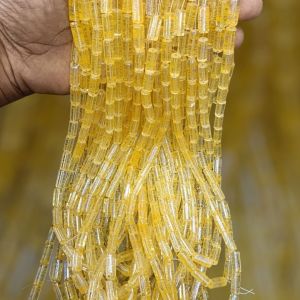 Glass Bead Cylinders, 14x6mm, Turmeric yellow