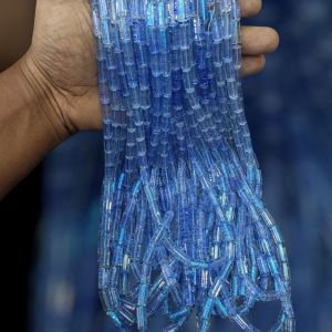 Glass Bead Cylinders, 14x6mm, Blue