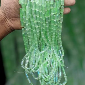Glass Bead Cylinders, 14x6mm,Green