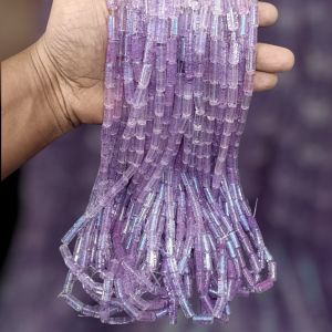 Glass Bead Cylinders, 14x6 mm,Amethyst purple