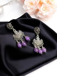 Purple, agate earring,Silver Finish