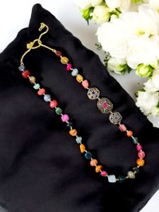 Multicolor Stone nuggets with Victorian spacers Necklace