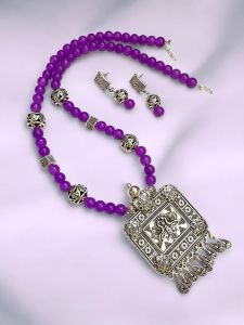 Glass beads necklace ,purple