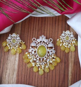 Victorian Pendant with Earrings,Yellow