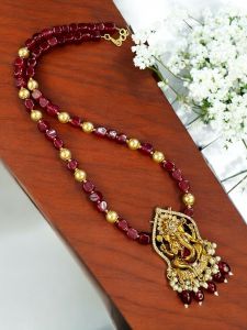 Victorian Ganesha pendant with quartz beads 2 in 1 Necklace, pista green