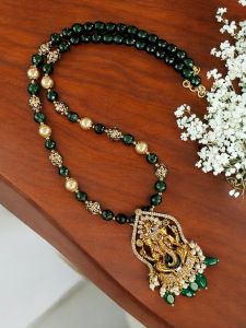 Victorian Ganesha pendant with quartz beads 2 in 1 Necklace, pista green