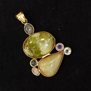 Gemstone Pendants , 7 Stones, Gold Finish