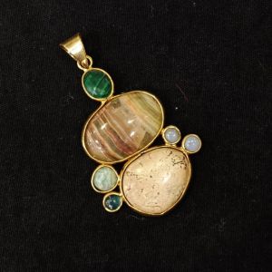 Gemstone Pendants , 7 Stones, Gold Finish
