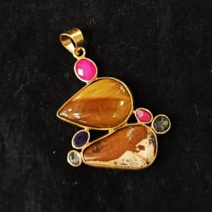 Gemstone Pendants , 7 Stones, Gold Finish