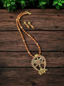 Jadau Nataraja Pendant Necklace with Imitation Rudraksha Beads