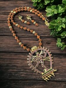 Jadau Nataraja Pendant Necklace with Imitation Rudraksha Beads