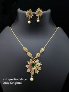Antique Gold Finish Necklace with matching Earrings