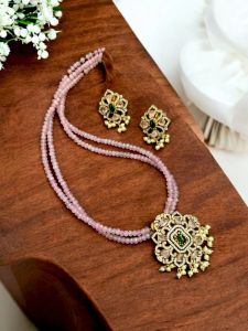 2 Layer Light Pink Agate Necklace With Victorian Pendant