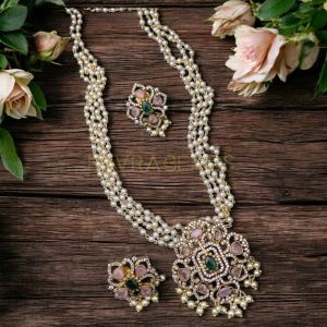 Victorian Pendant Necklace With Pearl Chain, Light Pink