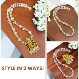 Victorian Ganesha pendant with quartz beads 2 in 1 Necklace, pista green