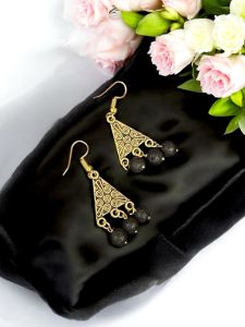 Agate with Triangle Connector Earrings 