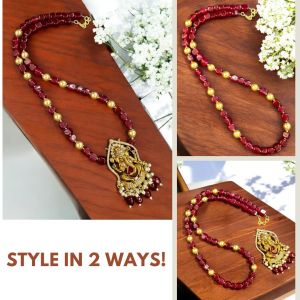 Victorian Ganesha pendant with quartz beads 2 in 1 Necklace, pista green