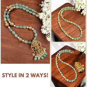 Victorian Ganesha pendant with quartz beads 2 in 1 Necklace, pista green
