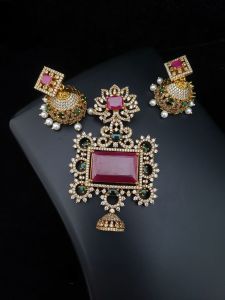 Antique finish Pendant,Maroon with Jhumkas