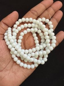 Glass beads, Round, Plain, 6mm, Milky white