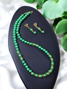 Glass Pearl Necklace with Earrings , Ruby 