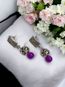 Glass beads with Silver Spacer Earrings , Silver Finish