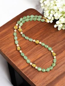 Quartz Necklace with Antique Gold Balls,Pista Green