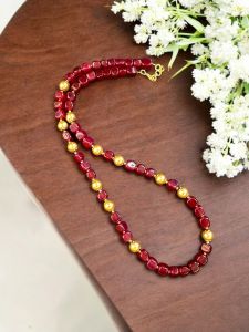Agate Necklace with Gold Pearl,Maroon
