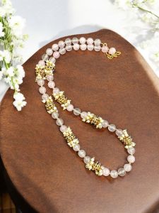 Pink agates with antique gold balls and pearl Loreals