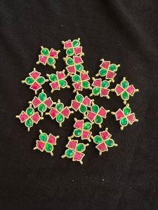 Jadau charms,Flower,Green and Pink,Sold by 1 pcs