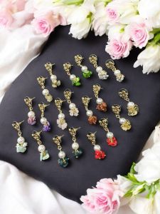 Gemstone Earrings with Pearls,Gold Finishing,Assorted,Pack of 10