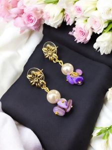 Gemstone Earrings with Pearls ,Gold Finish