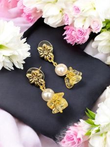 Gemstone Earrings with Pearls ,Gold Finish