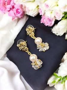 Gemstone Earrings with Pearls ,Gold Finish