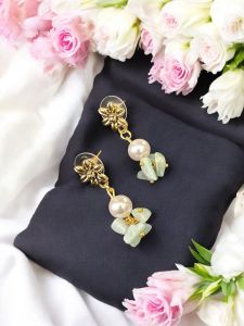 Gemstone Earrings with Pearls ,Gold Finish