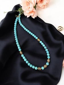 Simple Blue single layer agate with antique gold beads 