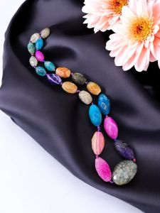 Graduated Onyx Oval Beads Necklace Multi colour