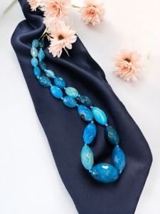 Graduated Onyx Oval Beads Necklace Blue