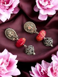 Agate Rondelle Earings with hollow beads