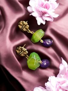 Agate Rondelle Earings with quartz